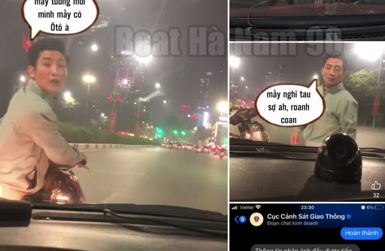 [VIDEO] Thanh niên đi xe máy không đội mũ chặn đầu xe ô tô rồi thách thức